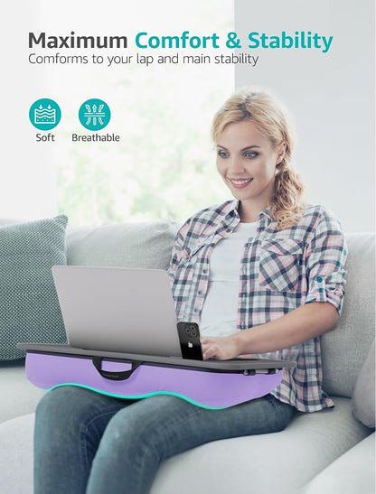 Istudyniture Lap Desk | Portable Laptop Desk & Stand – Fits Up to 17 inch – Washable Cushion, Built-in Phone Holder – for Bed, Couch, Sofa, Floor – Writing, Reading, Home Office – Large, Purple - Image 3