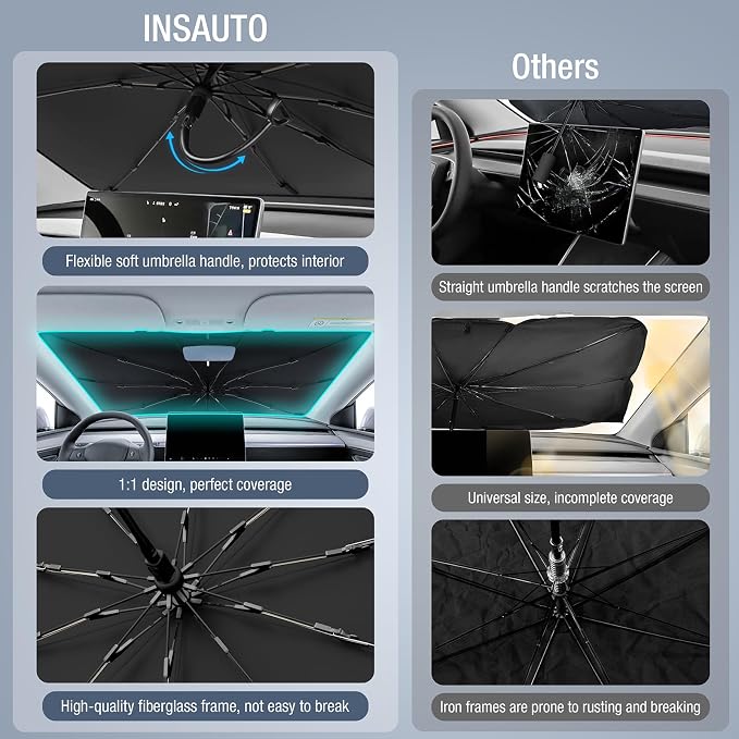 INSAUTO Custom Fit Windshield Sun Shade Umbrella for Toyota Tundra 2022-2026, Easy Fold & Store, Comes with Bag, UV & Heat Reflective, Keeps Your Car Cool - Image 5