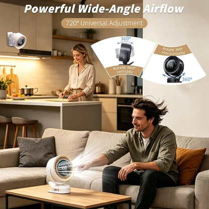 Portable Clip on Fan, Rechargeable USB Desk Fan with Turbo Airflow, 100 Speeds LED Display, 360° Rotation, Small Quiet Battery Powered Fan for Stroller Outdoor Travel Camping Golf Cart, White - Image 5