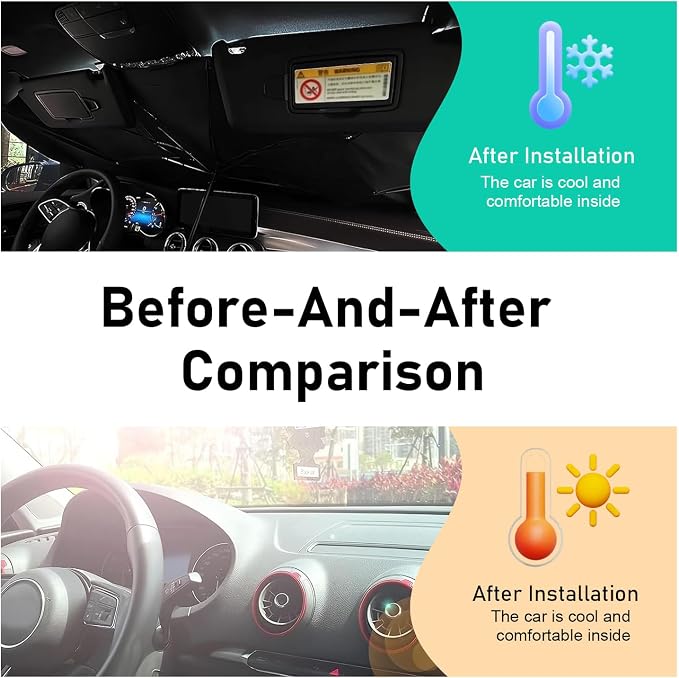 Car Windshield Sun Shade Umbrella, Sun Protection & Heat Insulation Shield with Top Opening, Foldable Quick Setup & Storage Front Window Cover, Reflecting Visor for Most Vehicles (Silver) - Image 4