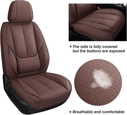 MINGBRON Car Seat Covers Full Set, Car Seat Cover Lumbar Support, Car Seat Protector Waterproof, Nappa Leather Car Seat Cushion, Front Seats and Back Fit for Most Cars Brown - Image 6