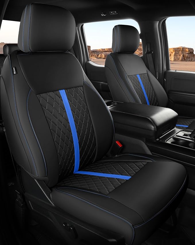 RIDEPOSH for Ford F150 Leather Seat Covers, SuperCrew XL XLT 2021-2026 | Fits F250 F350 Super Duty Crew Cab 2023-2026, Custom Fit, Bucket Seat, Stain Resistant, Airbag Compatible, Easy-Clean by RIDEPOSH