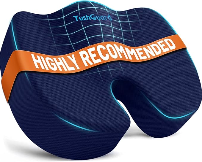 Memory Foam Seat Cushion for Office Chair, Car Seat, Blue, XXL | Office Chair Cushion for Car, Airplane - Chair Pad for Long Sitting Sciatica, Hip, Coccyx,Tailbone Pain Relief, Butt Pillow by TushGuardSeatCushonsPillows