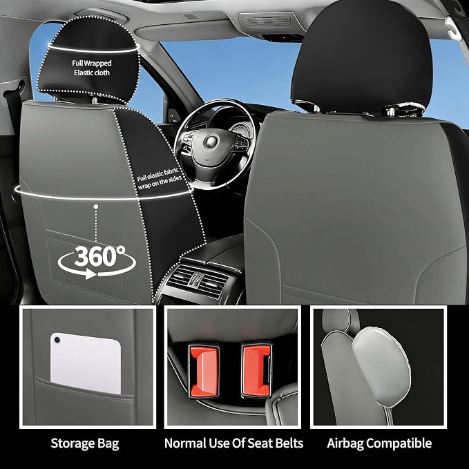 Fit for Camry Seat Covers Compatible with Toyota Camry 2012-2026 Waterproof Breathable Leather Automotive Seat Cushions Protector, Airbag Compatible,Easy to Install,Full Set 5 Seats(Gray) - Image 7
