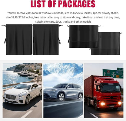 3PCS Car Privacy Curtains Set,Upgraded Car Window Shades & Cars Divider Curtain with Storage Pockets,Portable Cars Curtains for Windows for Sun Blocking & Privacy Protection - Image 7