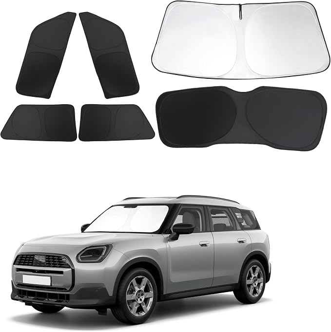 Windshield Sun Shade Car Windshield Foldable Full Windows Coverage Custom Fit for 2024-2026 Mini Countryman Cooper F66 SUV Accessories Window Shades Block Sun UV Rays 6PCS by FannycCargoCover
