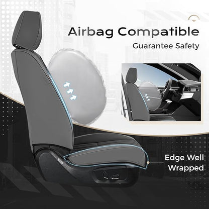Coverado Car Seat Covers Full Set, Seat Covers for Cars, Car Seat Cover, Car Seat Protector, Leather Car Seat Cushion, Waterproof Car Seat Covers Front Seats and Back Fit for Most Cars(Gray&Black) - Image 4