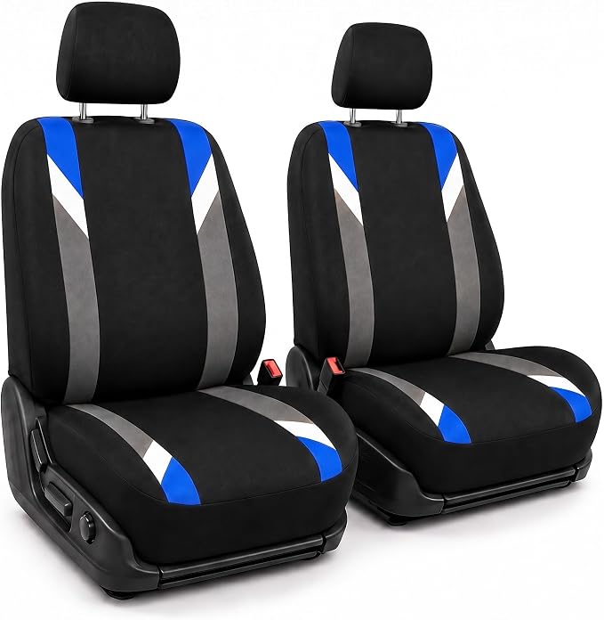 FH Group Front Set Cloth Car Seat Covers for Low Back Car Seats with Removable Headrest, Universal Fit, Airbag Compatible Seat Cover for SUV, Sedan, Van Blue by FHGroup