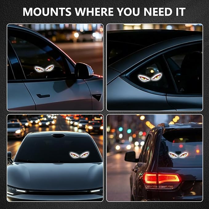 Solar Devil Eyes Car LED Light, Wireless No Drill Demon Eye Warning Lights for Car Windshield & Rear Window, Type-C Rechargeable Animated LED Eyes for Cars, SUVs, Trucks, Vans (1 Pack) - Image 9