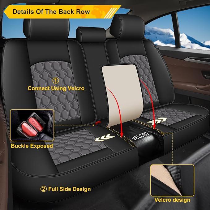 Car Seat Covers for Infiniti QX50 2018-2026 2027 Full Set Faux Leather | Waterproof Breathable Scratch Resistant 360° Wrap Airbag Compatible Easy Clean (5 Seats,Black & Grey) - Image 2