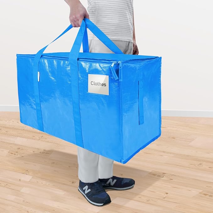 TICONN 4 Pack Extra Large Moving Bags Heavy Duty with Zippers & Carrying Handles, Durable Storage Bags Moving Boxes for Closet Organizers and Storage (4 Pack, Sky Blue) - Image 2