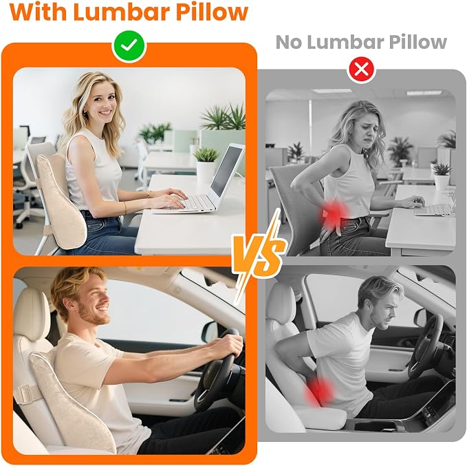 CloudBliss Lumbar Support Pillow, Memory Foam for Office Chair, Khaki | Ergonomic High-Density Memory Foam, Adjustable Straps, Washable Mesh Cover, Lower Back Support for Office, Gaming & Car Seat - Image 3