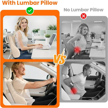 CloudBliss Lumbar Support Pillow, Memory Foam for Office Chair, Khaki | Ergonomic High-Density Memory Foam, Adjustable Straps, Washable Mesh Cover, Lower Back Support for Office, Gaming & Car Seat - Image 3