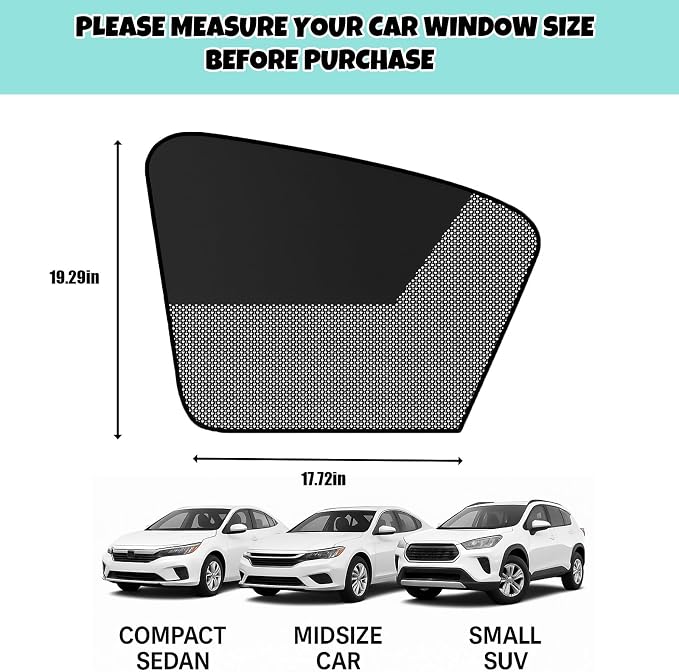 Car Window Shades, 2 Pack Magnetic Half Blackout & Half See-Through Car Shades for Side Windows, Front Window Cover Block Heat UV Rays Glare for Driver Passenger - Image 3