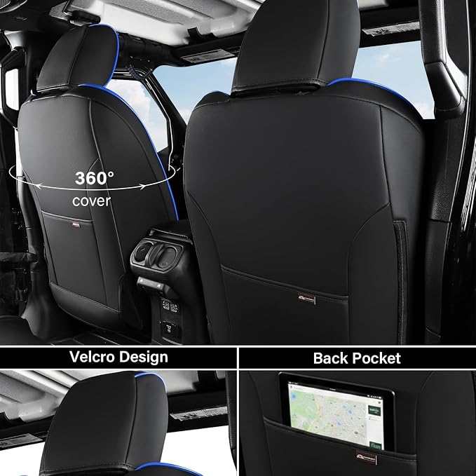 Coverado Seat Covers Fullset for Jeep Wrangler, Waterproof Car Seat Covers for Truck Automotive Seat Covers Custom Fit for 2018-2026 Jeep Wrangler JL Seat Covers 4-Door with Rear Cupholder Only（Blue） - Image 3