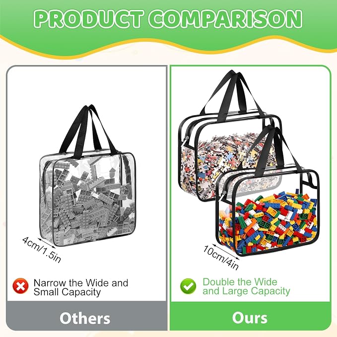 Toy Storage Bags 6 Pack, Clear PVC Toy Organizers, Black | Waterproof PVC, Large 30 x 10 x 22 CM Size, Label-Ready, For Toys, Books, Puzzles, Classroom and Travel - Image 8