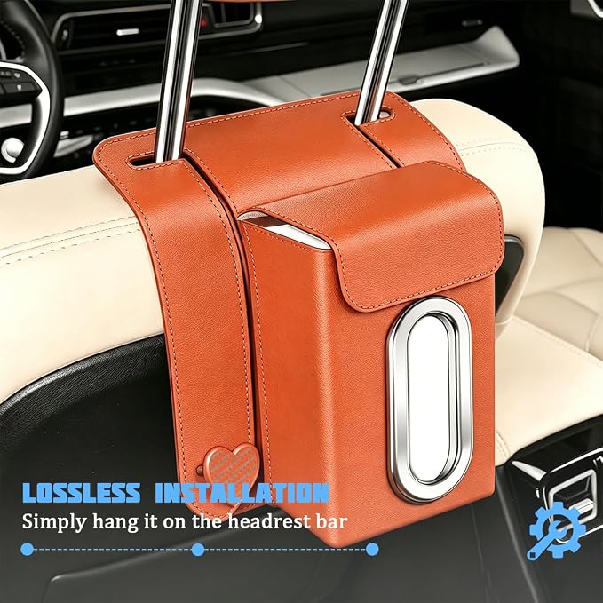 Car Tissue Holder, Multifunctional Vehicle Seat Back Hanging Tissue Box with Storage Hook, Automotive Interior Backseat Napkin Organizer, Universal for SUV Automobile Truck (Orange) - Image 6