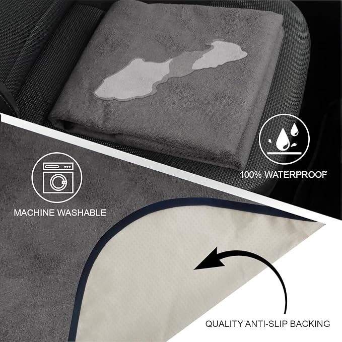 Sweat Towel Car Seat Cover Protector Front Seats for Gym Workout, Running, Swimming, Beach and Hiking, Waterproof Universal Seat Cover for Car, Trucks, Van & SUV (1, Pure Grey, Rear Seat) - Image 3