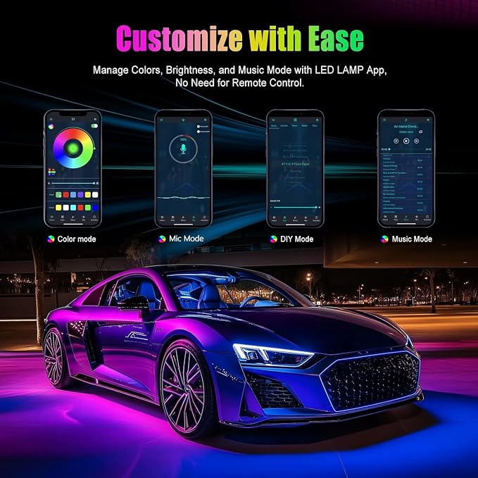Car LED Lights, RGB Smart Car Interior Lights, App Remote Control | DIY Mode and Music Mode, 2 Lines Design LED Lights for Cars with Car Charger, 12V - Image 5