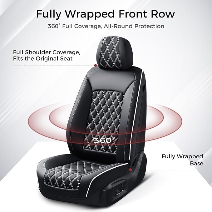 Huidasource Universal Car Seat Cover, Nappa Leather Car Seat Cover Set, Velcro Adjustable, Compatible with Airbags, Armrests, Child Seat, fit for Most Cars, Vans, Trucks, SUVs (Full Set/Black&White) - Image 9