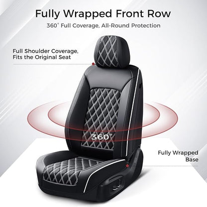 Huidasource Universal Car Seat Cover, Nappa Leather Car Seat Cover Set, Velcro Adjustable, Compatible with Airbags, Armrests, Child Seat, fit for Most Cars, Vans, Trucks, SUVs (Full Set/Black&White) - Image 9