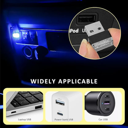 4PCS USB LED Car Interior Atmosphere Lamp, Plug-in USB Interface LED Night Lighting Decoration, Mini Portable Ambient Lights Kit Universal Interior Accessories for Most Cars (Blue+Ice Blue) - Image 5