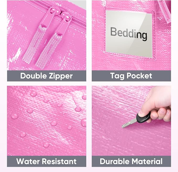 TICONN 8 Pack Extra Large Moving Bags Heavy Duty with Zippers & Carrying Handles, Durable Storage Bags Moving Boxes for Closet Organizers and Storage (8 Pack, Pink) - Image 6