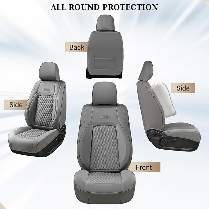 Coverado Chevy Chevrolet Silverado GMC Sierra Seat Covers, Custom Fit for 2007-2026 1500, 2015-2026 2500HD 3500HD Crew Double Extended Cab Truck, Faux Waterproof Leather Seat Covers (Front, Gray) - Image 6