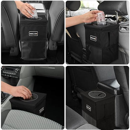 Car Trash Can with Lid - Trash Bag Hanging with Storage Pockets Leak-Proof SUV Organizer Collapsible and Portable Waterproof Truck Garbage Bin, 2.6 Gal Large Capacity Multipurpose Trash Bin for Van - Image 7