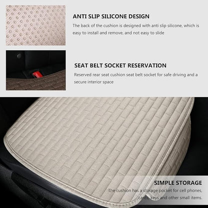 Car Seat Cover for Front Seats, Comfortable Linen Seats Cushion Pad Mat with Storage Pockets, Anti-Slip Breathable Bottom Front Seat Cover Protector for SUV Truck Van (Beige) - Image 3