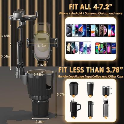 Phone Holders for Your Car, 2 in 1 Universal Stable Cup Car Phone Holder | Adjustable Base with Phone Mount, Hand Free, Long Arm, Non-Slip, 360°Rotation Cup Holder Phone Mount for All Smartphones - Image 4