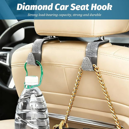 Zpana 4PCS Bling Car Seat Headrest Hooks, Vehicle Back Seat Purse Handbag Hanging Holder with Crystal Rhinestone, Diamond Storage Organizer Hook, Universal Automotive Accessories (Blue) | Vehicle Back Seat Purse Handbag Hanging Holder, Crystal Diamond ... - Image 3