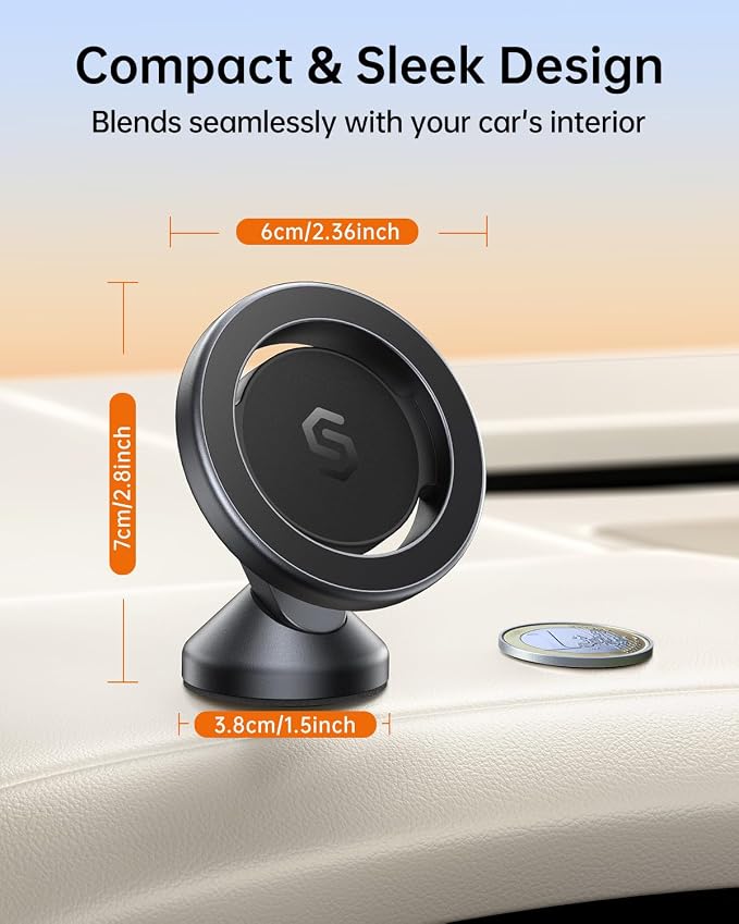 SYNCWIRE MagSafe Car Mount, Adjustable Magnetic Phone Holder, Space Gray | 360° Rotating Strong Magnet Phone Mount with 3M VHB Adhesive, Compatible with iPhone 17/16/15/14/13/12 & MagSafe Cases - Image 7