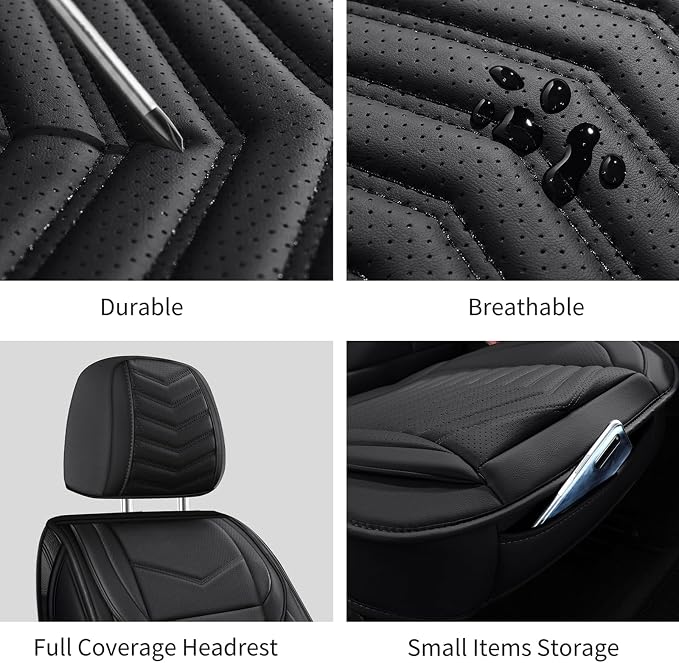 HChengkikz Front Car Seat Cover, Waterproof Faux Leather (Black) | Easy Maintenance, Airbag Compatible, Universal Fit For Most SUVs Trucks Pick-ups Sedans - Image 9