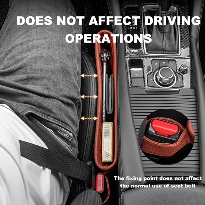 Tumecos Car Seat Pockets PU Leather Car Console Side Organizer Seat Catcher Holders Compatible with Phone Key Wallet Phone Sunglasses 2 Pack (Black) - Image 3