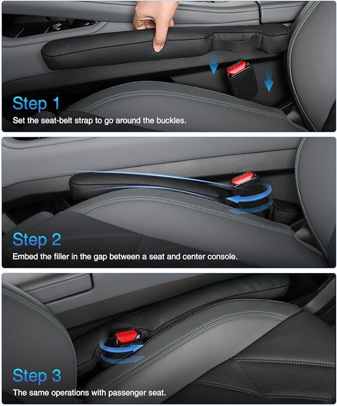 Leather Car Seat Gap Filler Universal for Car Truck SUV to Block The Gap Between Seat and Console Stop Things from Dropping 2 Sets Black - Image 5