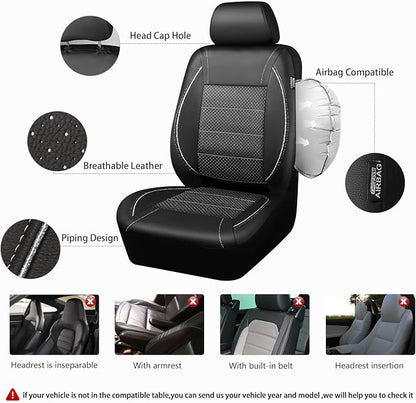 CAR PASS Piping PU Leather Car Seat Cover Full Set, Inside Zipper Design and Reserved Opening Holes, Airbag Compatible,Universal FIT for Car, SUVs,Van,Trucks（Full Set, Black & Silver - Image 3