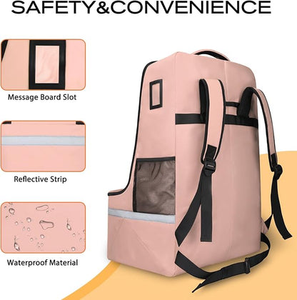 LARIPOP Car Seat Travel Bag for Airplane, Universal Gate Check Car Seat Bag, Padded Backpack with Waist Belt, Reflective Strips & Protective Feet, Fits Infant Convertible Booster Seats, Flesh - Image 3