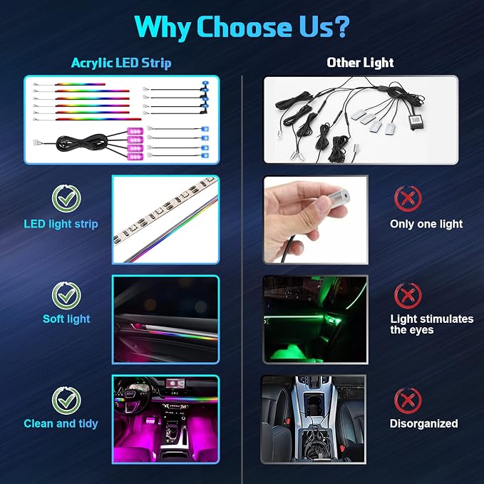 Dreamcolor Acrylic Interior Car Lights, WEBUPAR Car Accessories 18 in 1 Car LED Strip Lights with APP Control and 213 Modes, 175 inches 593 LEDs Fiber Optic Lights, RGB Neon Light Kits - Image 2