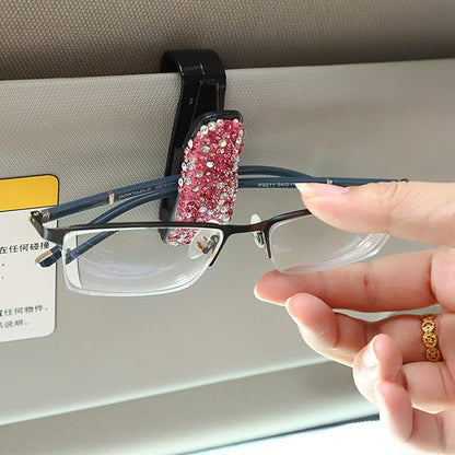 Glasses Holders for Car Sun Visor, 2 Pack Bling Crystal Rhinestones Fashion Car Eyeglasses Sunglasses Hanger Mount with Ticket Card Clip for Women Girls (Silver) - Image 6