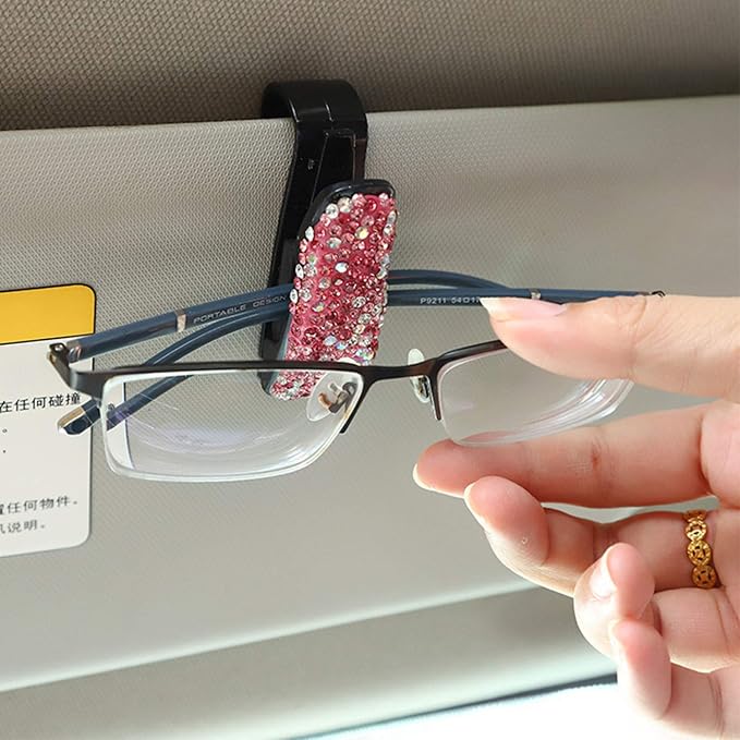 Glasses Holders for Car Sun Visor, 2 Pack Bling Crystal Rhinestones Fashion Car Eyeglasses Sunglasses Hanger Mount with Ticket Card Clip for Women Girls (Red) - Image 7