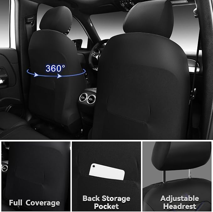 CAR PASS Luxury Nappa Leather Seat Covers Front, Water Resistant 3D Memory Foam Car Seat Covers with Lumbar Support,Thick Seat Cover Airbag Compatible Universal Fit for Sedan SUV Van Truck, Black Blue - Image 2