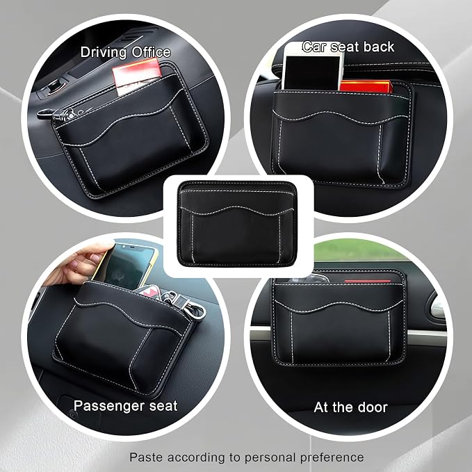 Car Seat Side Pocket Organizer, PU Leather Car Storage Bag Multifunctional Phone Wallet Key Card Holder Gap Filler Universal Pouch for Auto Door Seat Side Dash Interior Accessories (Black) - Image 6