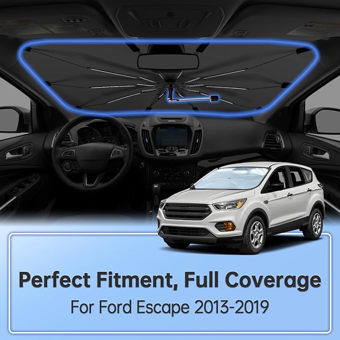 Windshield Sun Shade Umbrella for Ford Escape 2013-2019 Front Window | Foldable Car Sunshade, Highly Reflective Windshield Sun Shield Visor for UV Protection, Keep Car Cool Accessories - Image 2