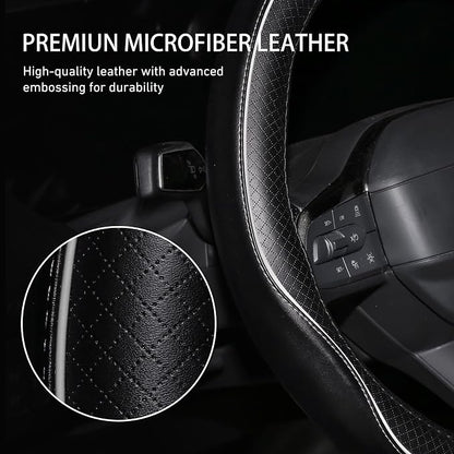 Rueesh Steering Wheel Cover Microfiber Leather Universal for 14.5-15 Inch | Anti-Slip Car Wheel Cover for Women and Men, Durable, Breathable Embossing, Soft Padding - Image 5