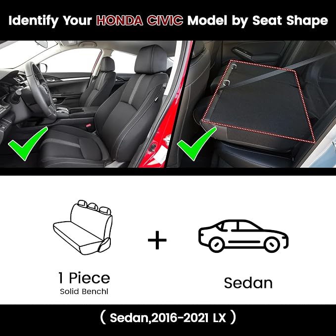 HKZ Custom Fit Civic Seat Covers for Honda Civic Sedan 2016 2017 2018 2019 2020 2021 LX (Not for LX-P)- 5-Seats Leather Full Set,Wine Red - Image 2