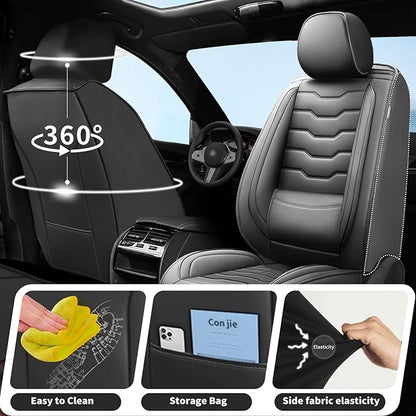 Fit Versa Car Seat Covers Premium Leather for Nissan Versa 2009-2025 2026. Waterproof， Breathable, Scratch-Resistant & All-Weather Seat Cushion Protector（Full Set,Black - Image 4