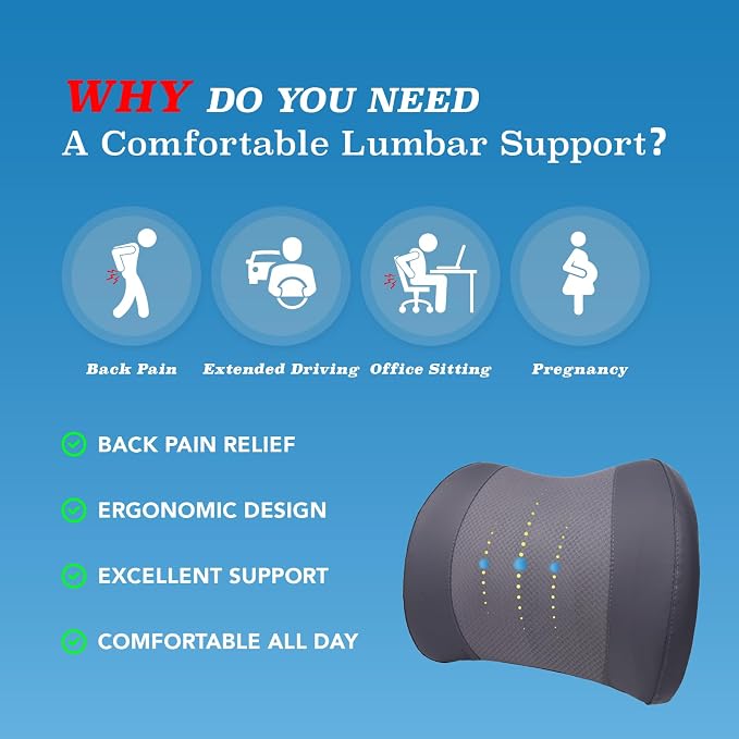 Lofty Aim Lumbar Support Pillow for Car, Car Seat Back Support for Driving | Memory Foam Car Lumbar Support for Driving Seat, Car Back Cushion, Adjustable Straps, Lower Back Pillow, Dark Grey - Image 3