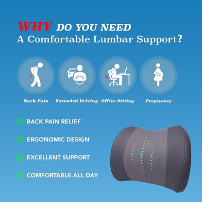 Lofty Aim Lumbar Support Pillow for Car, Car Seat Back Support for Driving | Memory Foam Car Lumbar Support for Driving Seat, Car Back Cushion, Adjustable Straps, Lower Back Pillow, Dark Grey - Image 3