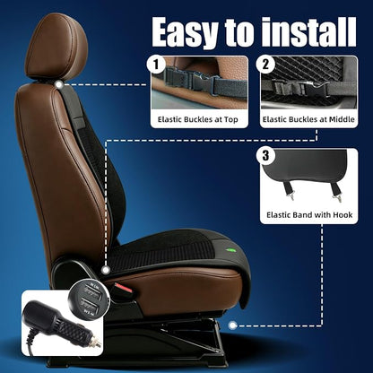 3-Speed Ventilated Cooling Car Seat Cover for Cars with Breathable Ice Silk | 12V Non-Slip Cooled Ventilated Car Seat Cushion Front Seat with 2 Turbon Fans, Universal Fit for Car SUV Truck Home Office - Image 9